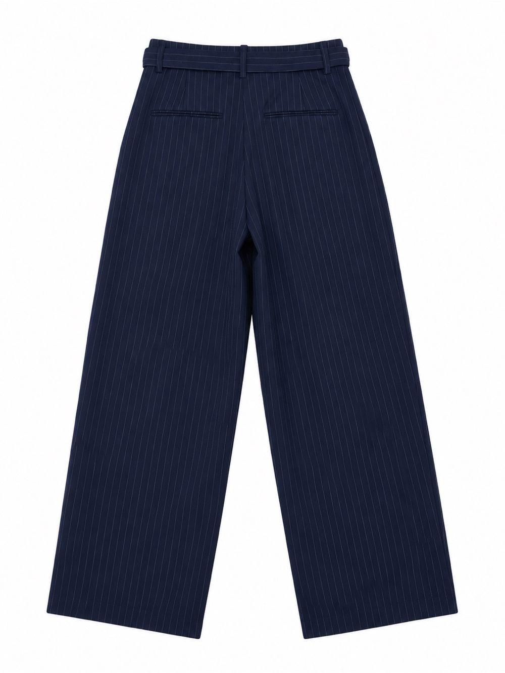Zara XS Navy Pinstripe Wide Leg Tie Waist Pants High Rise - Picture 7 of 8